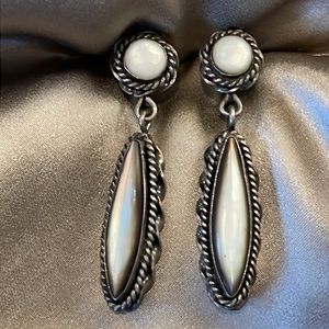 Antique/Vintage Sterling and MOP Drop Earrings Screw Back 1.75”L